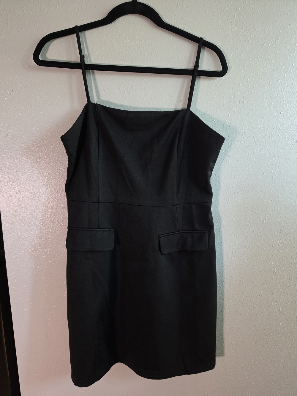 Black Mini Dress with Flap Pocket Detail